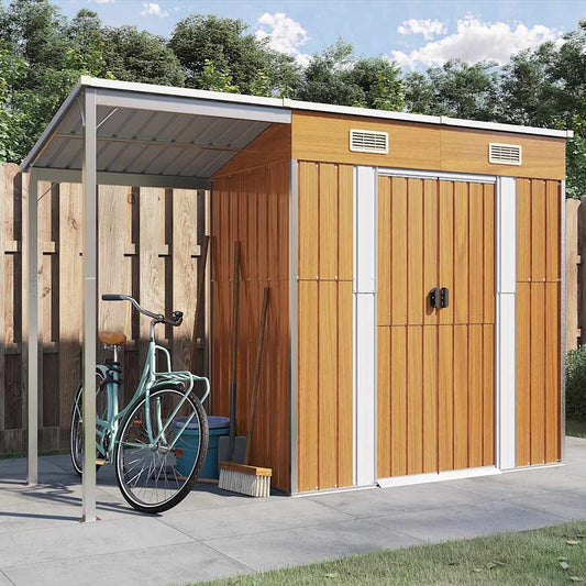 Capannone Tetto Esteso Marrone Chiaro 277x107x181cm Acciaio - homemem39