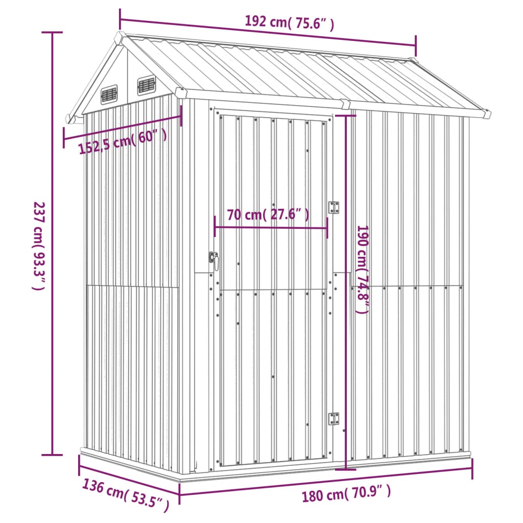 Capanno Giardino Grigio Chiaro 192x152,5x237cm Acciaio Zincato - homemem39