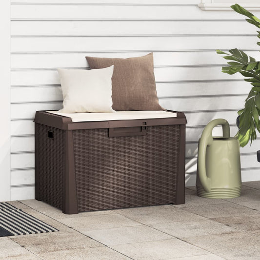 Baule da Giardino con Cuscino Seduta Marrone 125 L in PP - homemem39