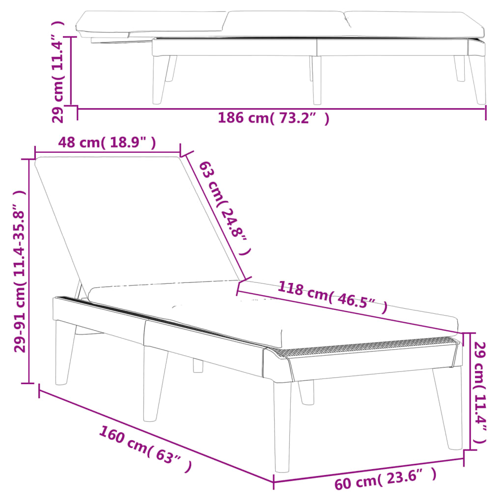 Lettino con Cuscino Bianco 186x60x29 cm in PP - homemem39