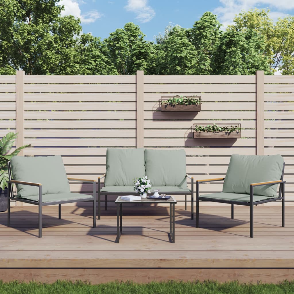 Set Salotto da Giardino 4 pz con Cuscini in Acciaio Antracite | homemem39