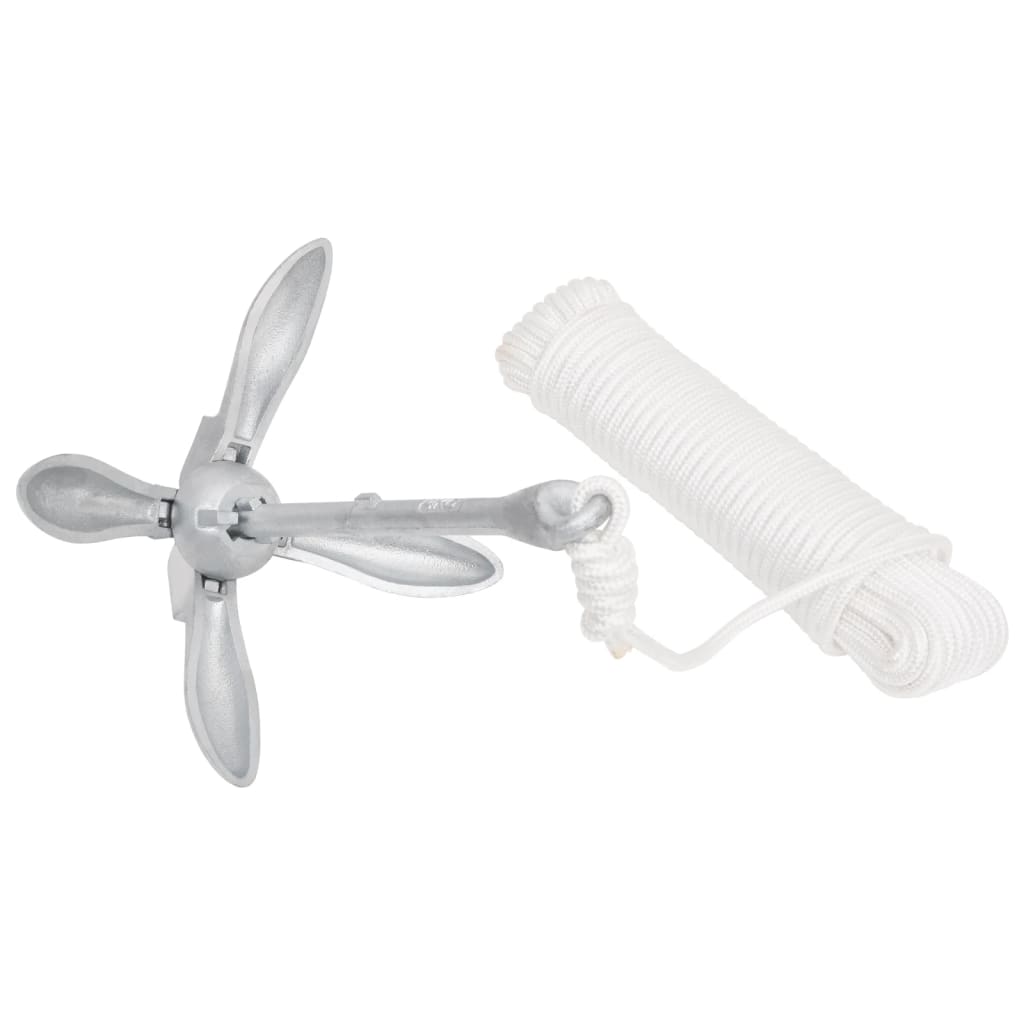 Ancora Pieghevole con Corda Argento 4 kg Ghisa Zincata a Caldo