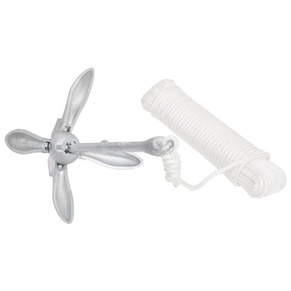 Ancora Pieghevole con Corda Argento 4 kg Ghisa Zincata a Caldo