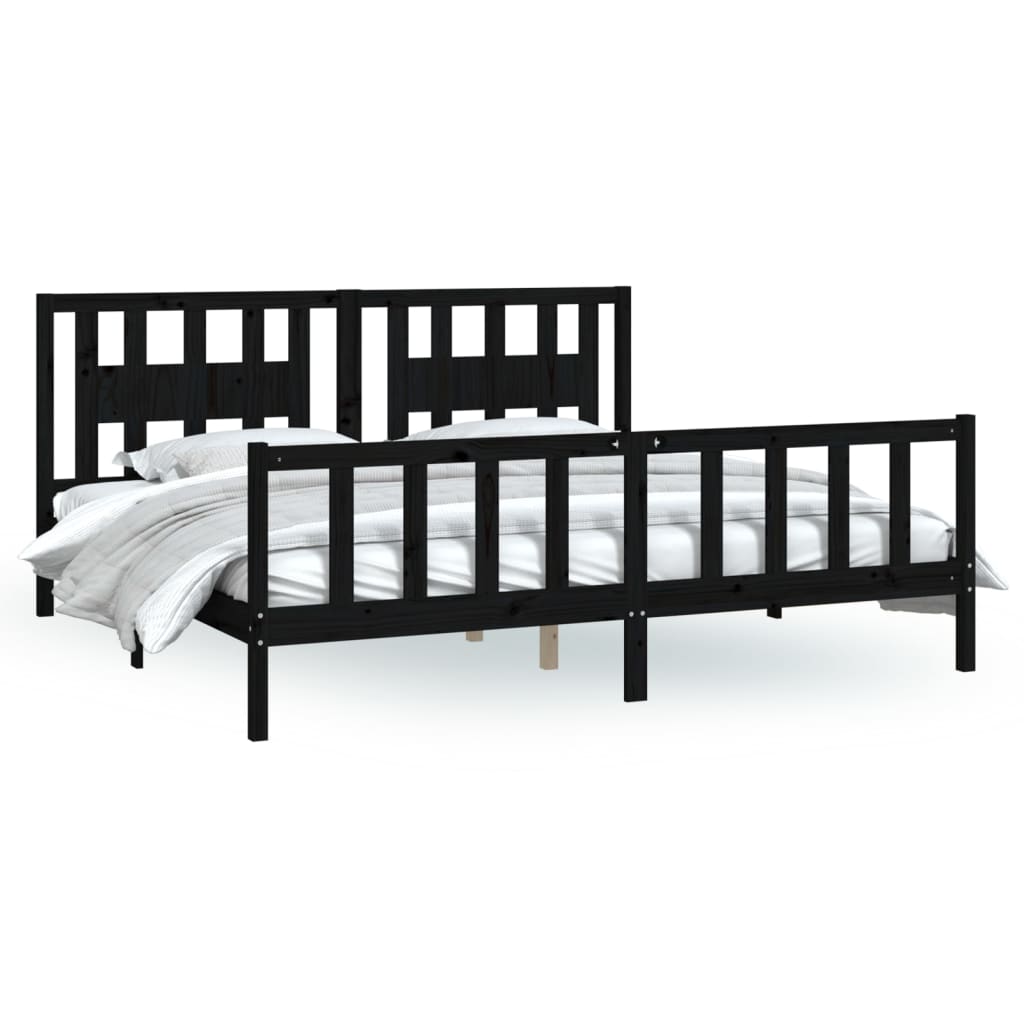 Giroletto con Testiera Nero Legno Massello di Pino 200x200 cm | homemem39