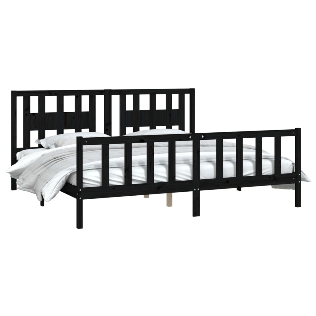 Giroletto con Testiera Nero Legno Massello di Pino 200x200 cm | homemem39