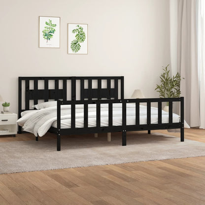 Giroletto con Testiera Nero Legno Massello di Pino 200x200 cm | homemem39