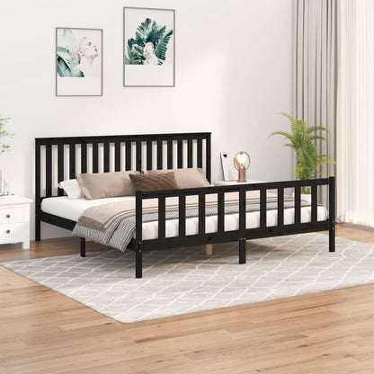 Giroletto con Testiera Nero 200x200 cm Legno Massello di Pino | homemem39