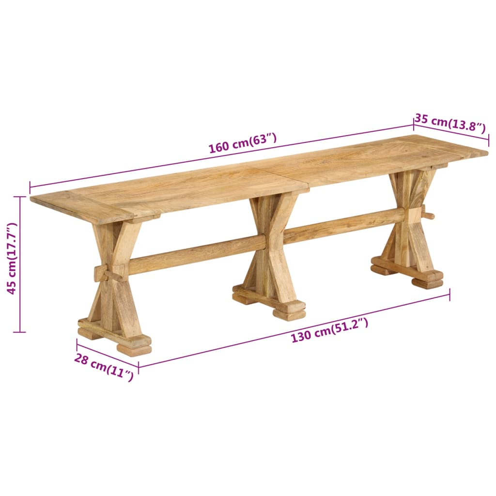 Panca 160x35x45 cm in Legno Massello di Mango | homemem39