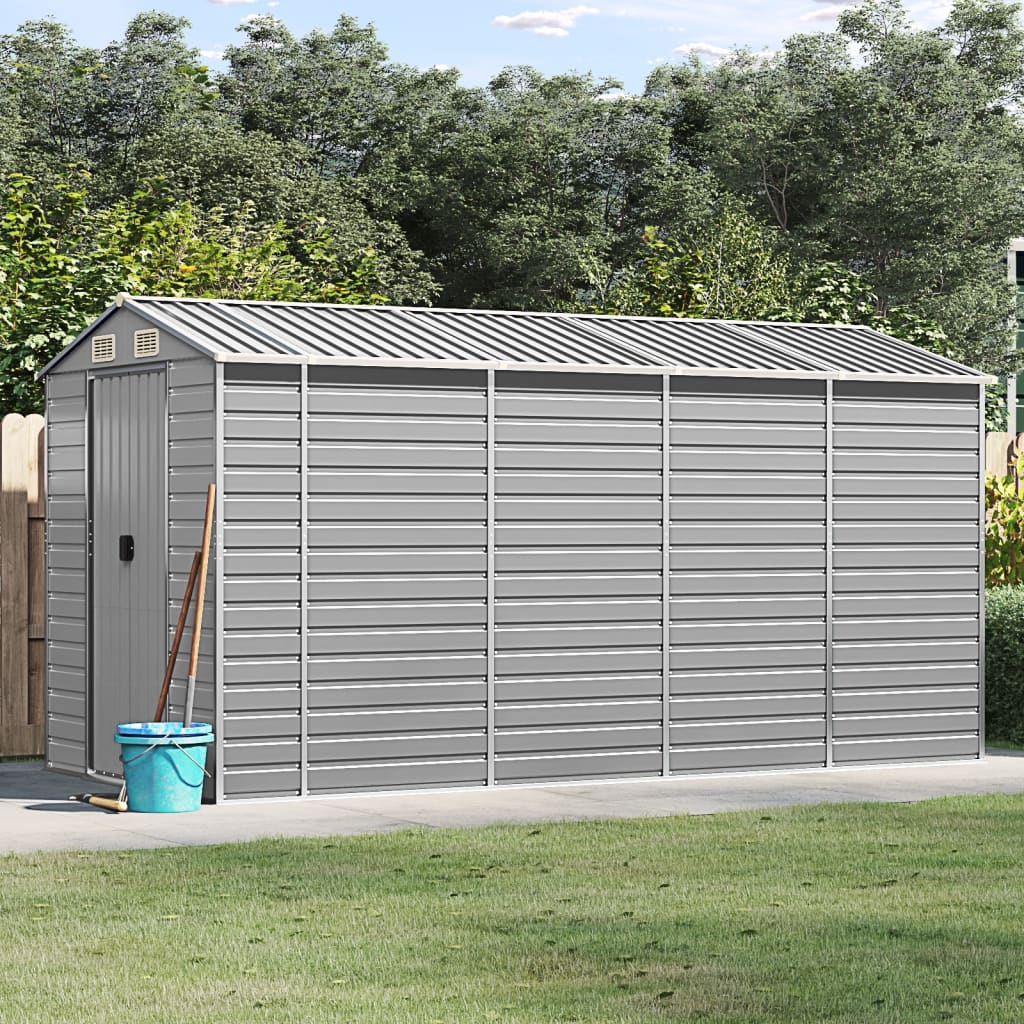 Casetta da giardino grigio chiaro 191x385x198 cm in acciaio zincato | homemem39