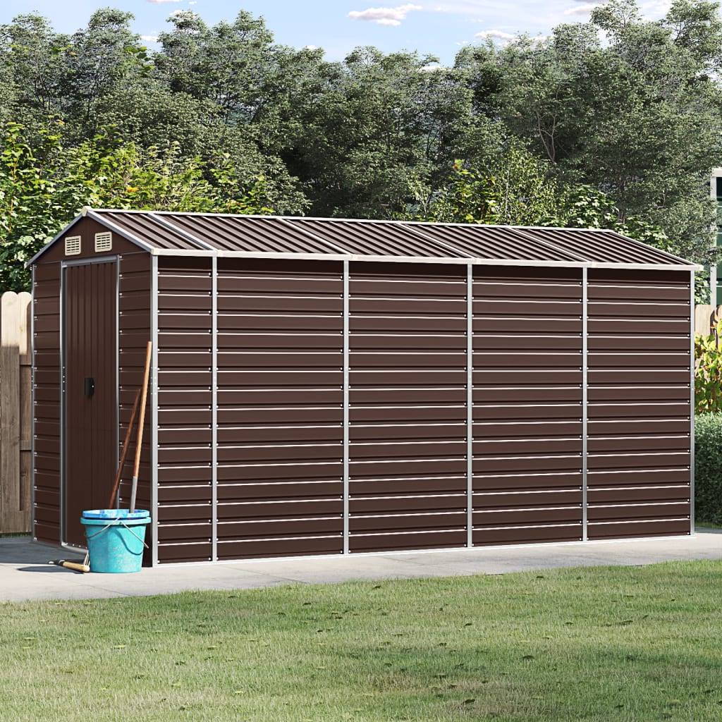 Casetta da giardino marrone 191x385x198 cm in acciaio zincato | homemem39