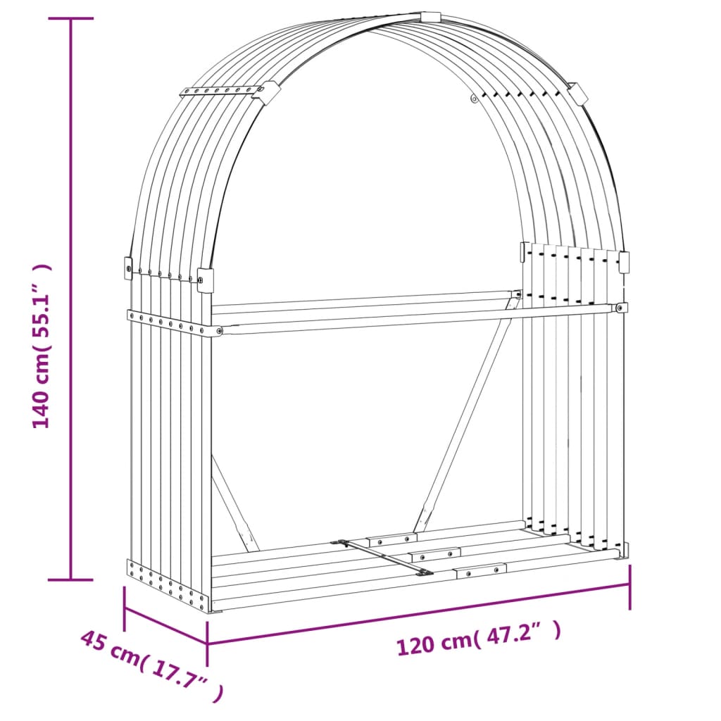 Portaceppi Antracite 120x45x140 cm in Acciaio Zincato - homemem39