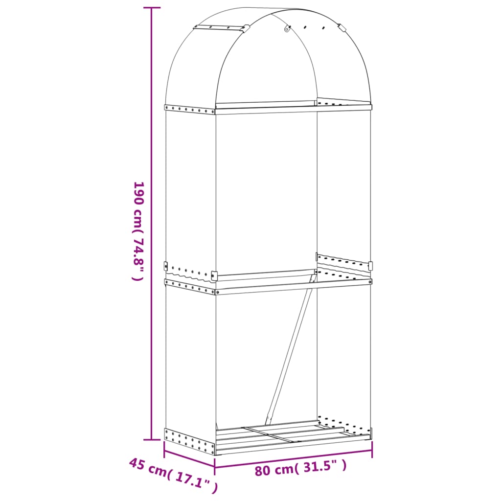 Portaceppi Effetto Legno 80x45x190 cm in Acciaio Zincato - homemem39