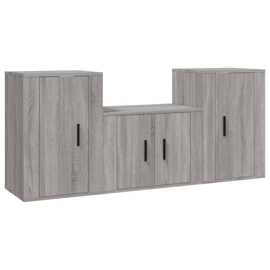 Set Mobili Porta TV 3 pz Grigio Sonoma in Legno Multistrato - homemem39