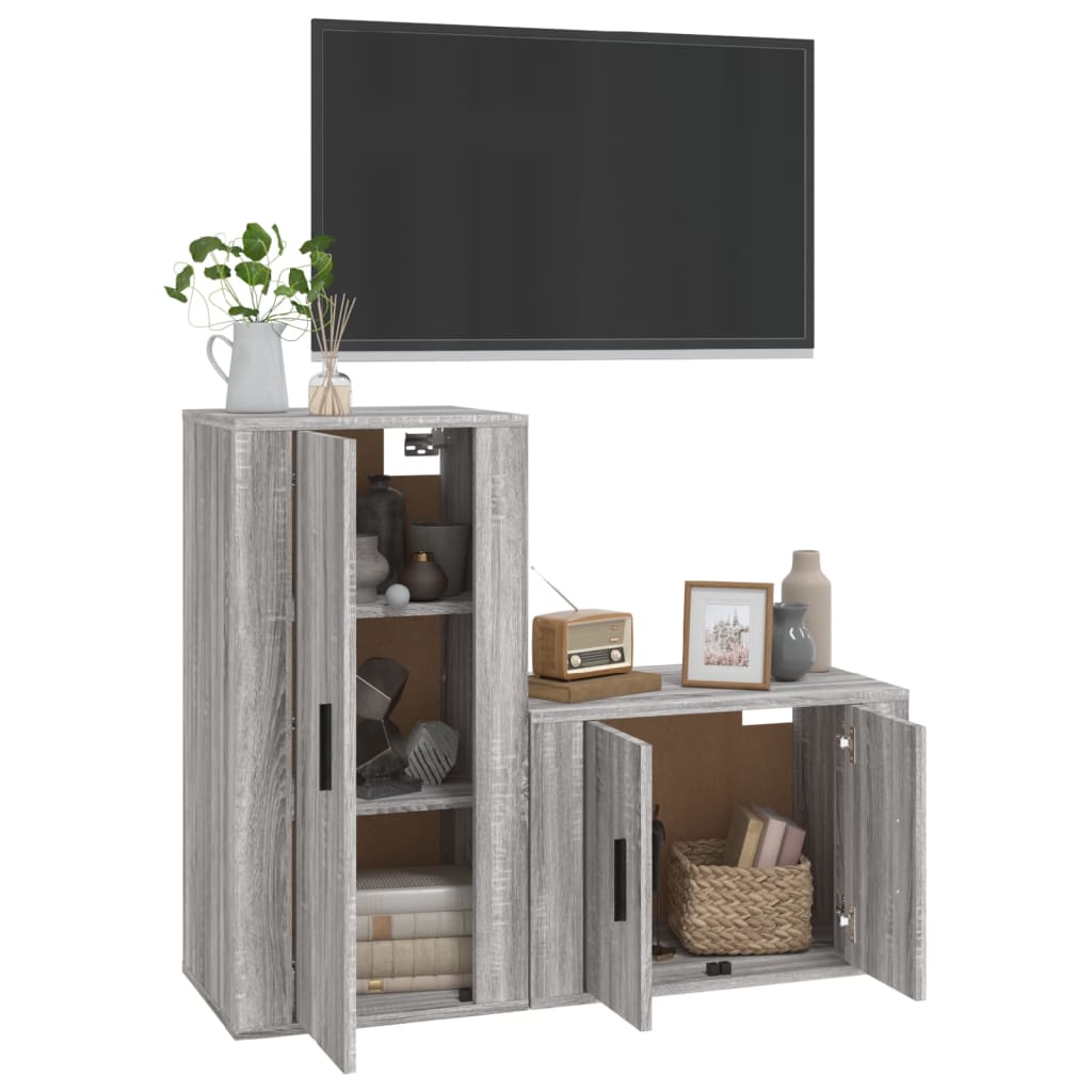 Set Mobili Porta TV 2 pz Grigio Sonoma in Legno Multistrato - homemem39