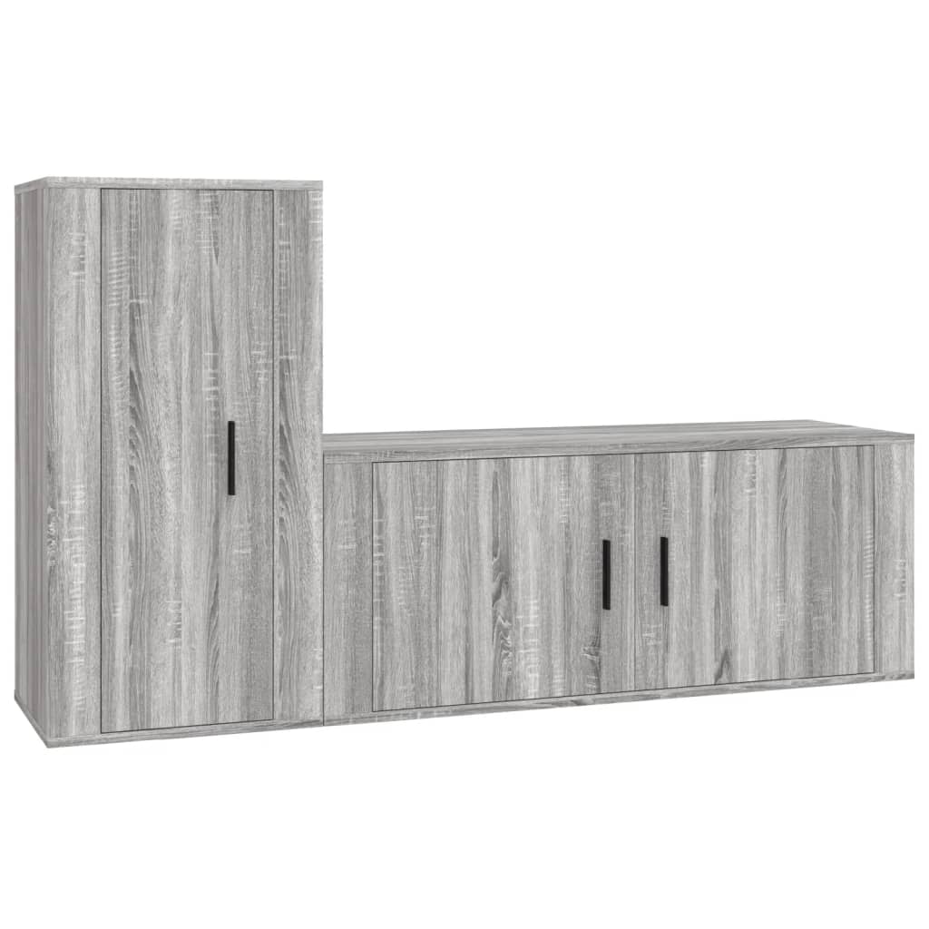 Set Mobili Porta TV 2 pz Grigio Sonoma in Legno Multistrato