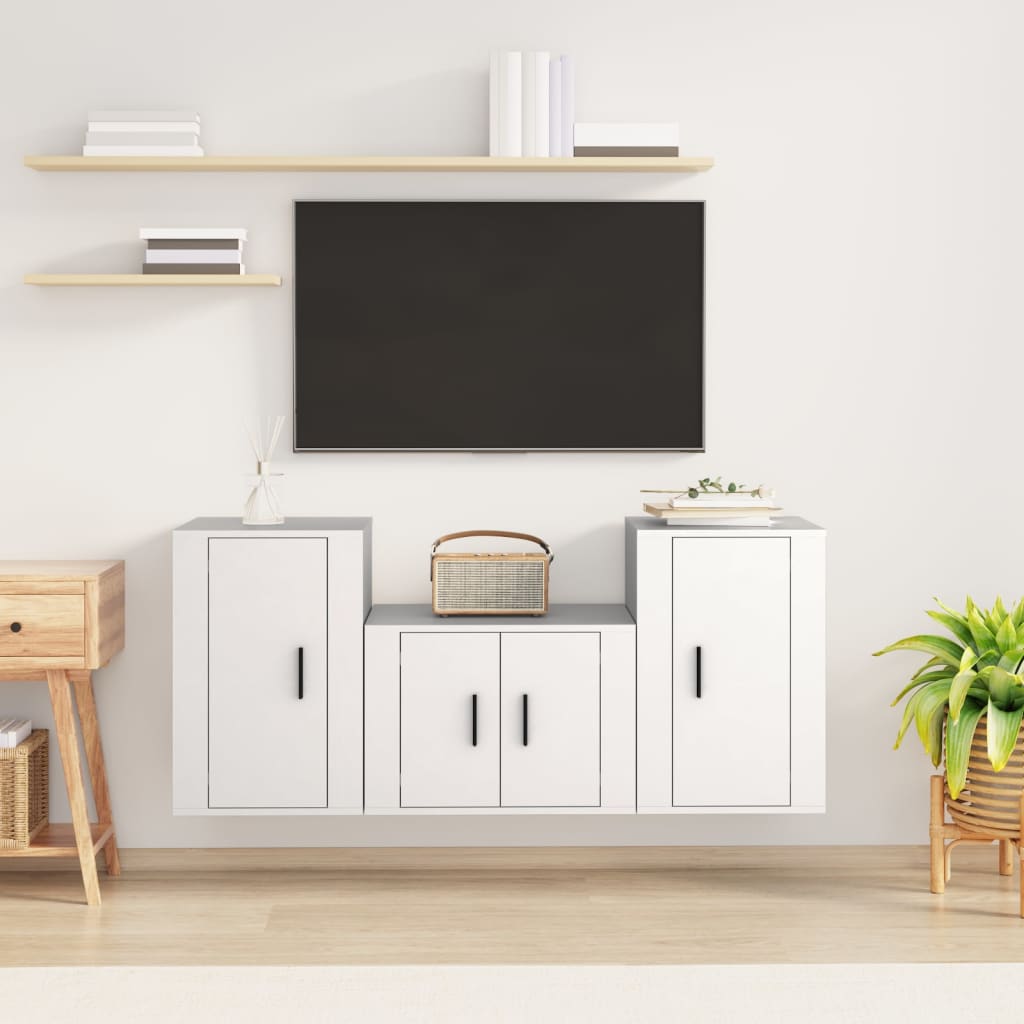 Set Mobili Porta TV 3 pz Bianco in Legno Multistrato - homemem39