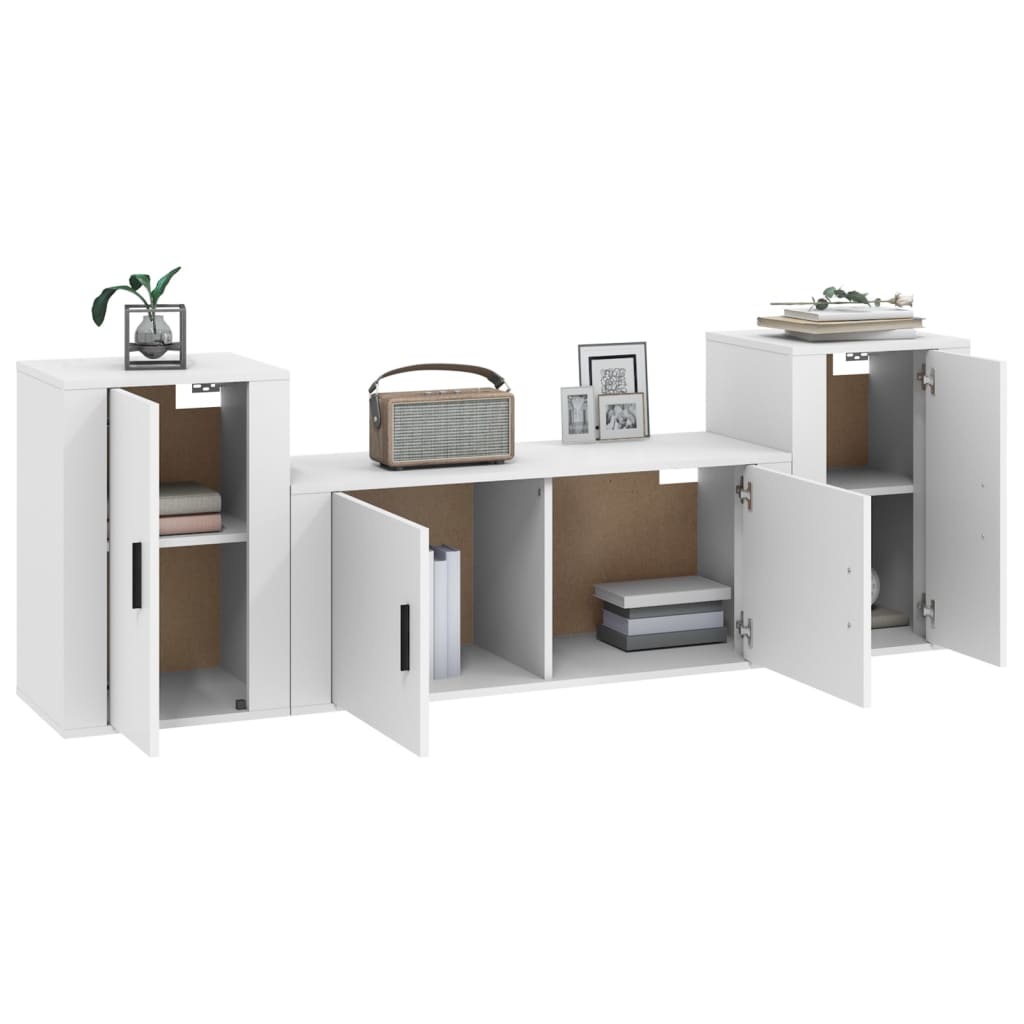 Set Mobili Porta TV 3 pz Bianco in Legno Multistrato