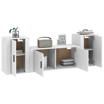 Set Mobili Porta TV 3 pz Bianco in Legno Multistrato