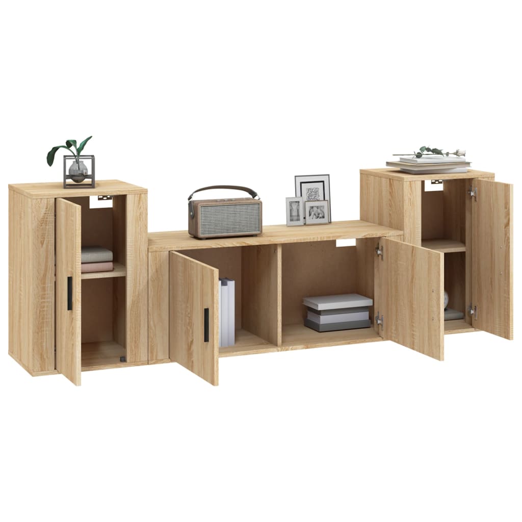 Set di Mobili Porta TV 3 pz Rovere Sonoma in Legno Multistrato