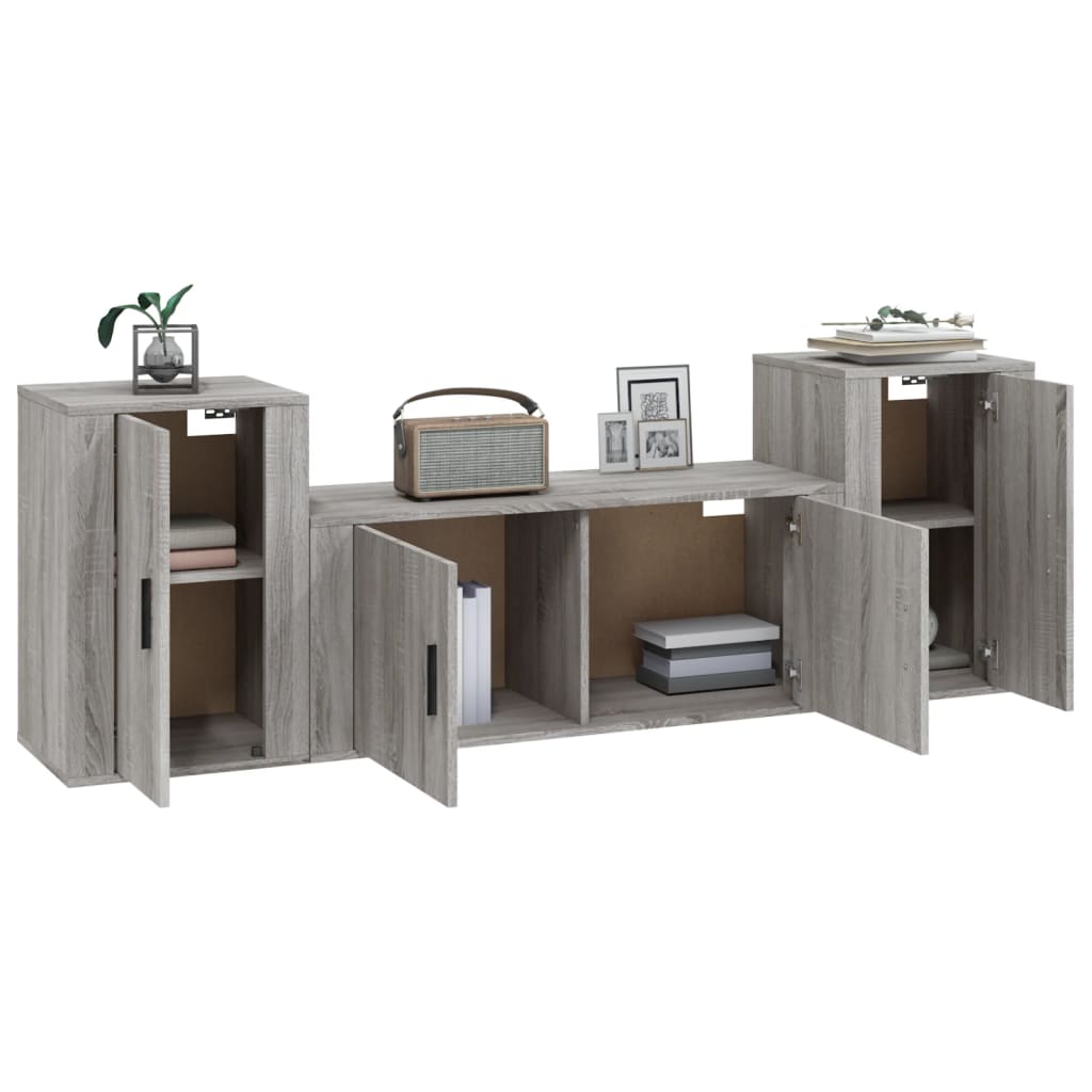Set Mobili Porta TV 3 pz Grigio Sonoma in Legno Multistrato