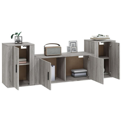 Set Mobili Porta TV 3 pz Grigio Sonoma in Legno Multistrato