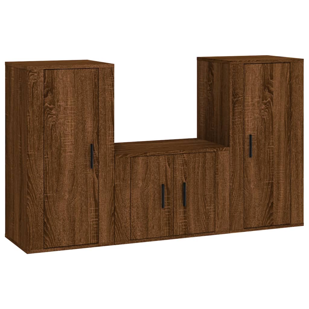 Set Mobili Porta TV 3 pz Rovere Marrone in Legno Multistrato - homemem39