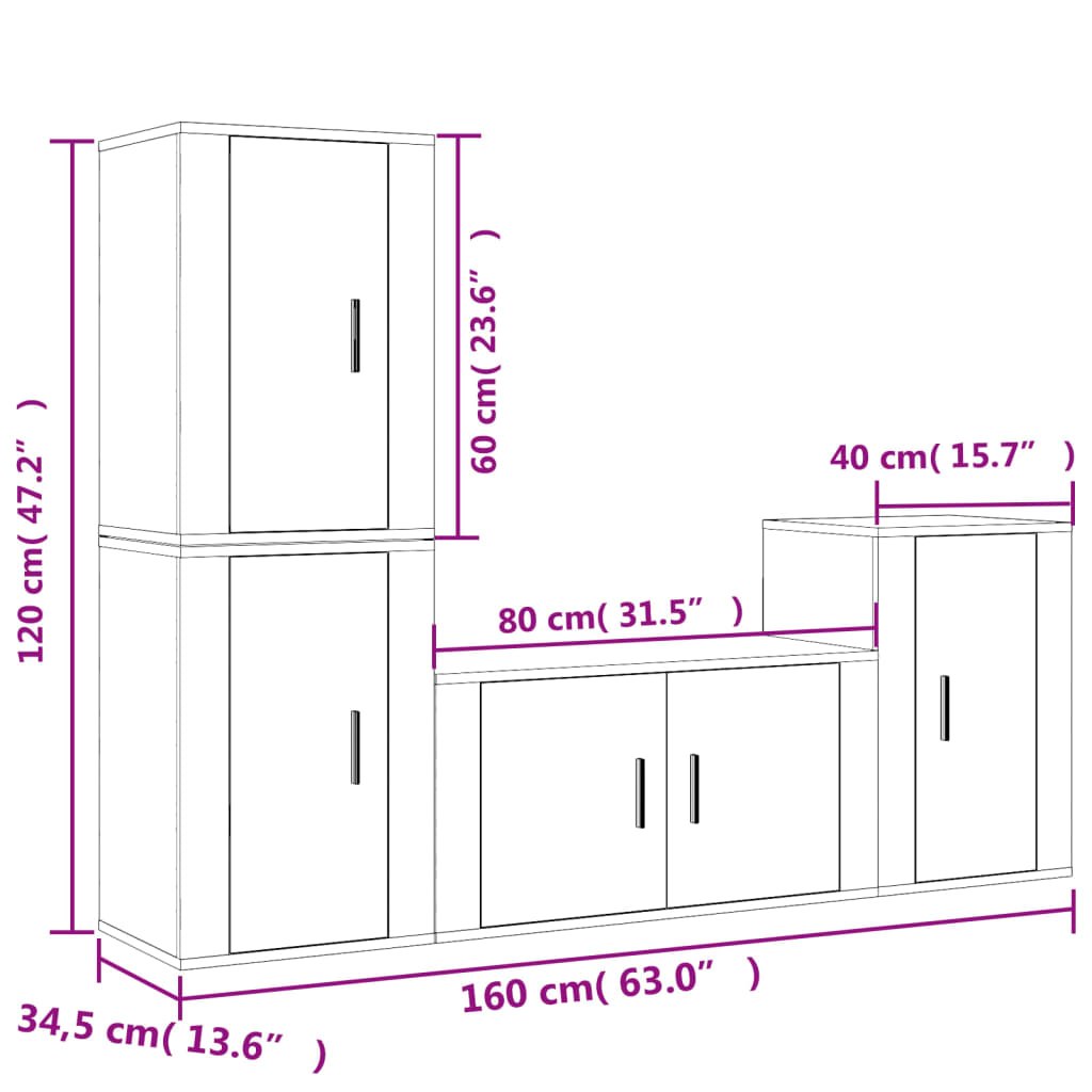 Set di Mobili Porta TV 4 pz Grigio Cemento in Legno Multistrato