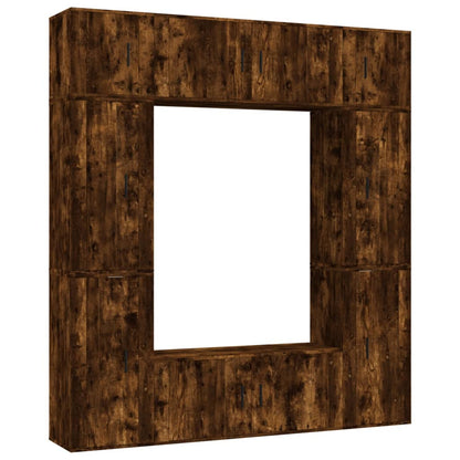 Set Mobili Porta TV 8 pz Rovere Fumo in Legno Multistrato