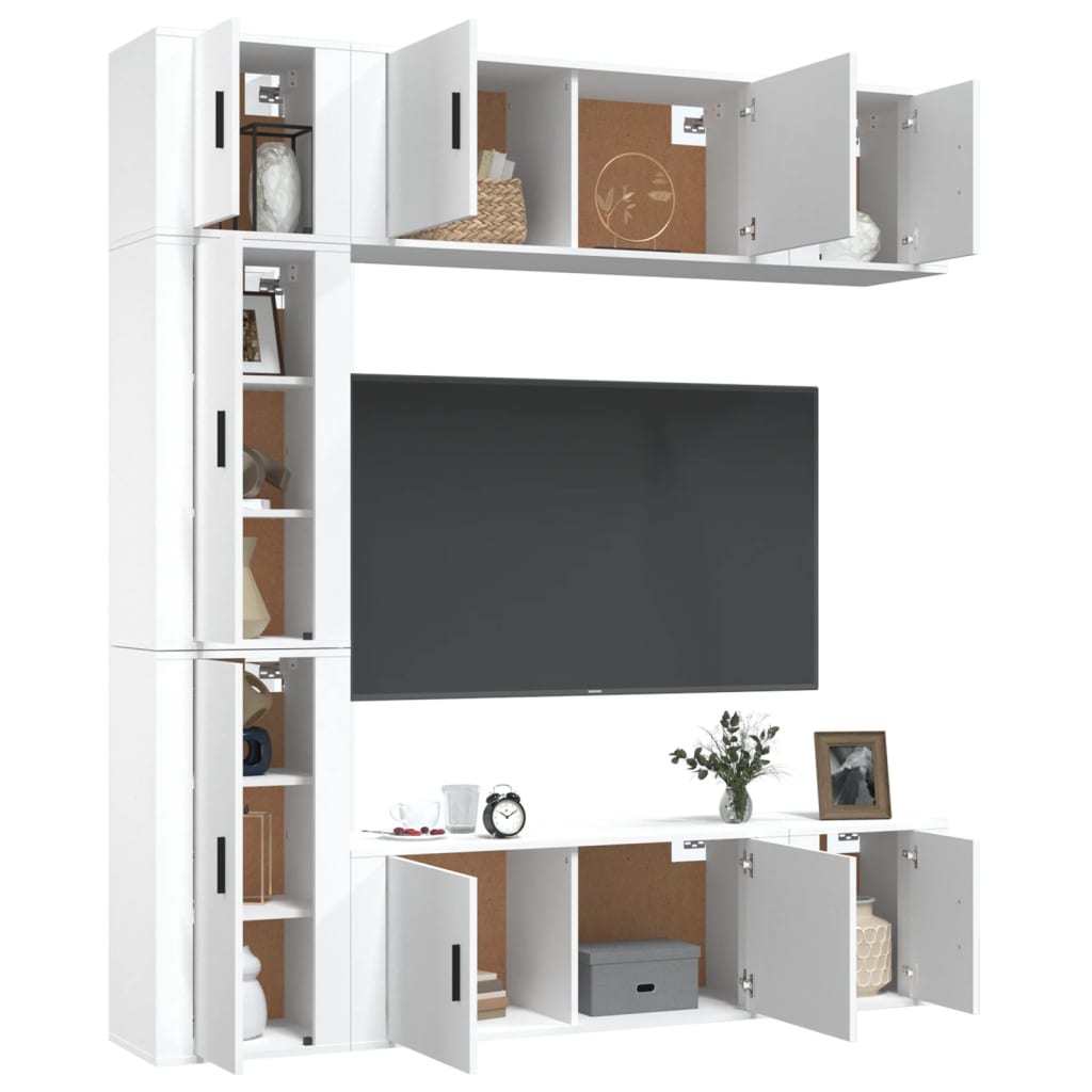 Set di Mobili Porta TV 7 pz Bianco in Legno Multistrato