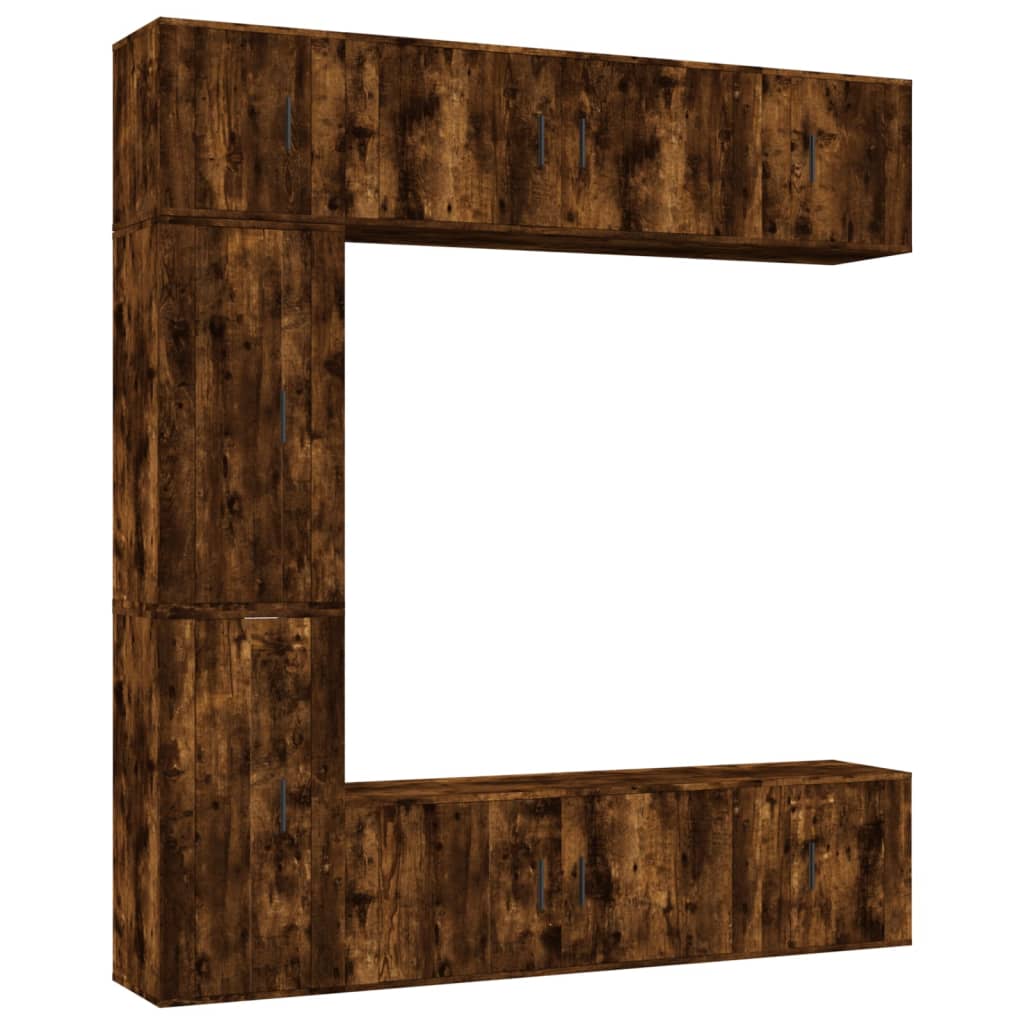 Set di Mobili Porta TV 7 pz Rovere Fumo in Legno Multistrato