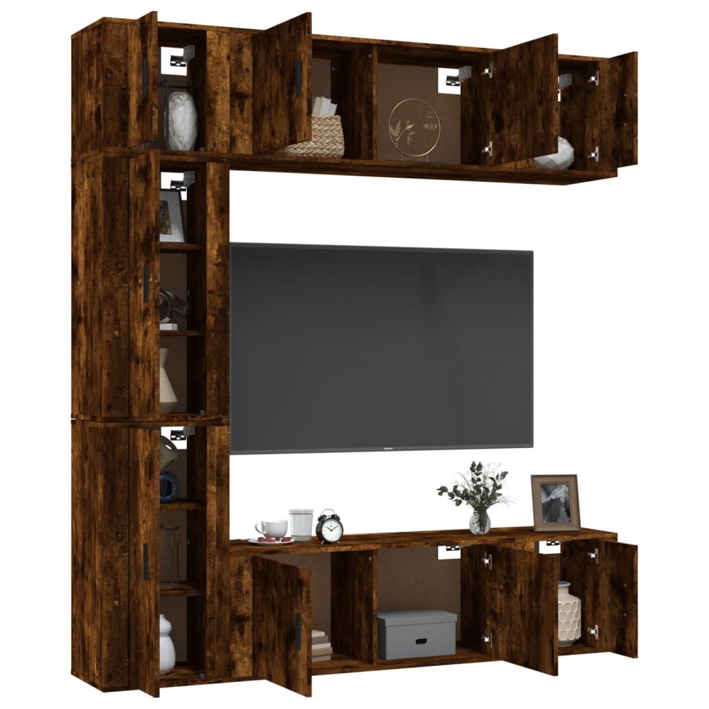 Set di Mobili Porta TV 7 pz Rovere Fumo in Legno Multistrato