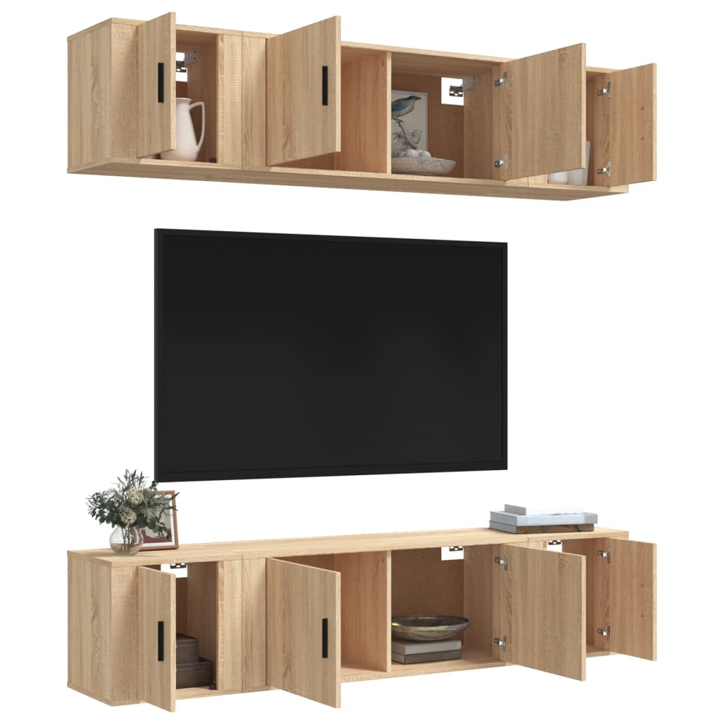 Set di Mobili Porta TV 6 pz Rovere Sonoma in Legno Multistrato