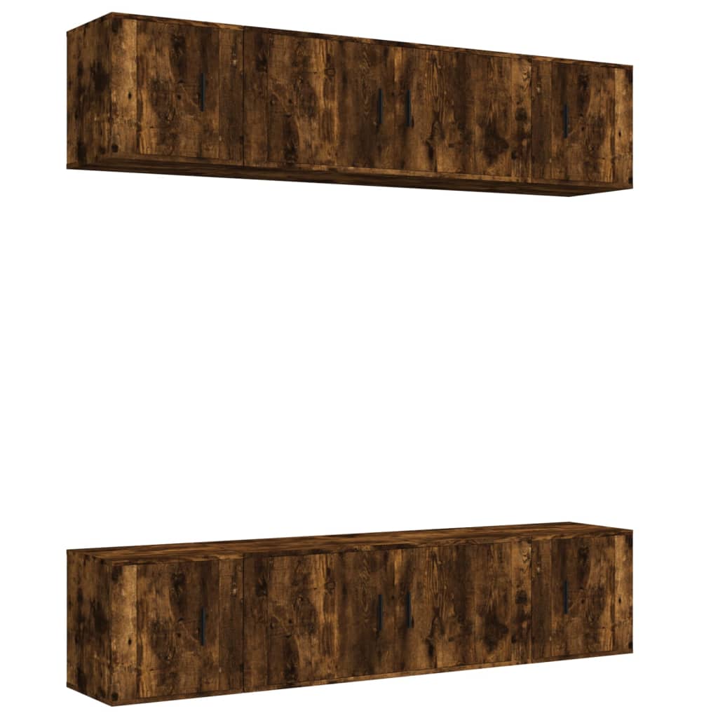 Set di Mobili Porta TV 6 pz Rovere Fumo in Legno Multistrato