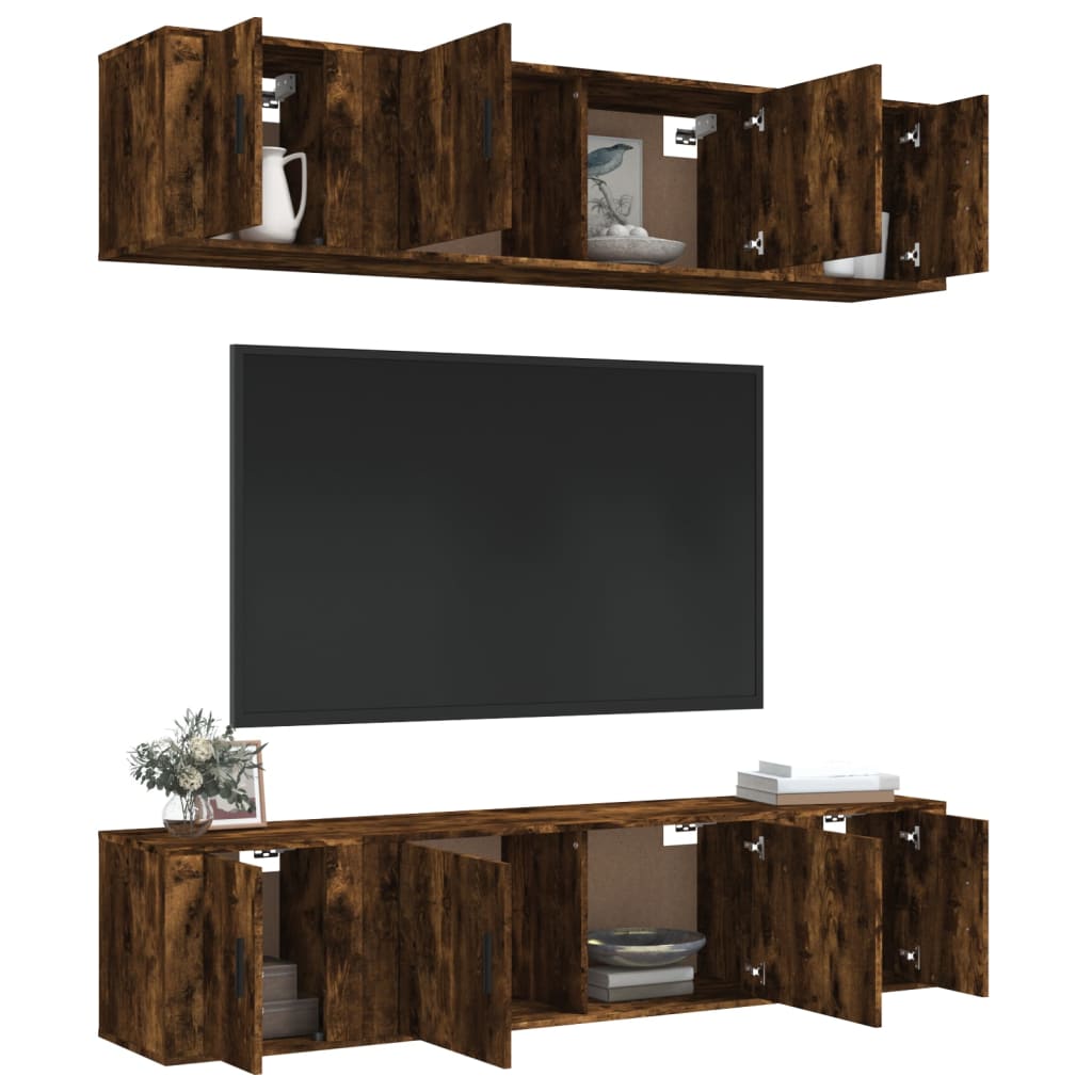 Set di Mobili Porta TV 6 pz Rovere Fumo in Legno Multistrato