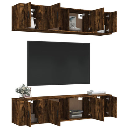 Set di Mobili Porta TV 6 pz Rovere Fumo in Legno Multistrato