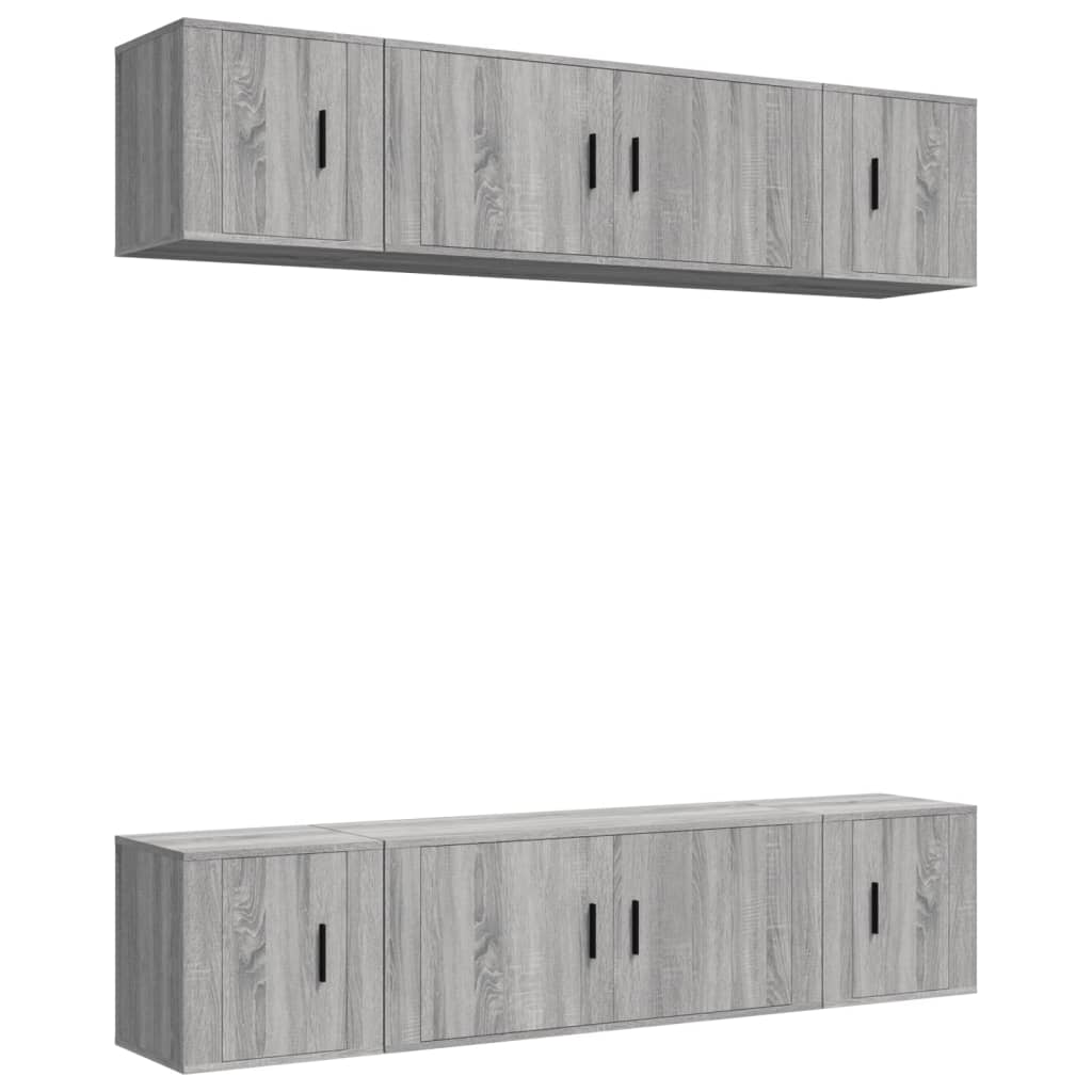 Set di Mobili Porta TV 6 pz Grigio Sonoma in Legno Multistrato