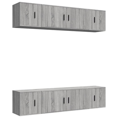 Set di Mobili Porta TV 6 pz Grigio Sonoma in Legno Multistrato