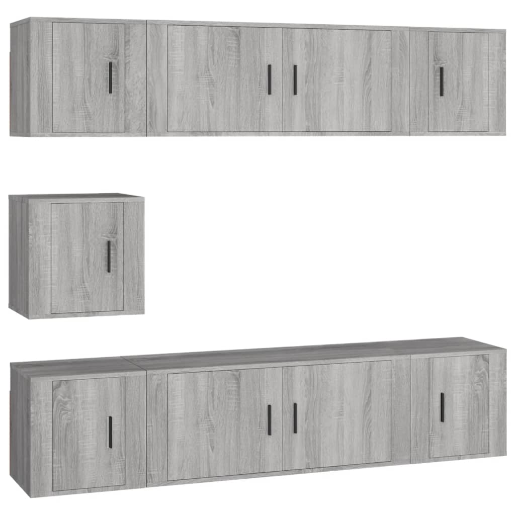 Set di Mobili Porta TV 7 pz Grigio Sonoma in Legno Multistrato