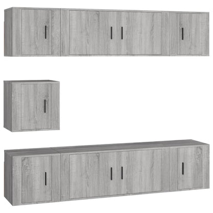 Set di Mobili Porta TV 7 pz Grigio Sonoma in Legno Multistrato