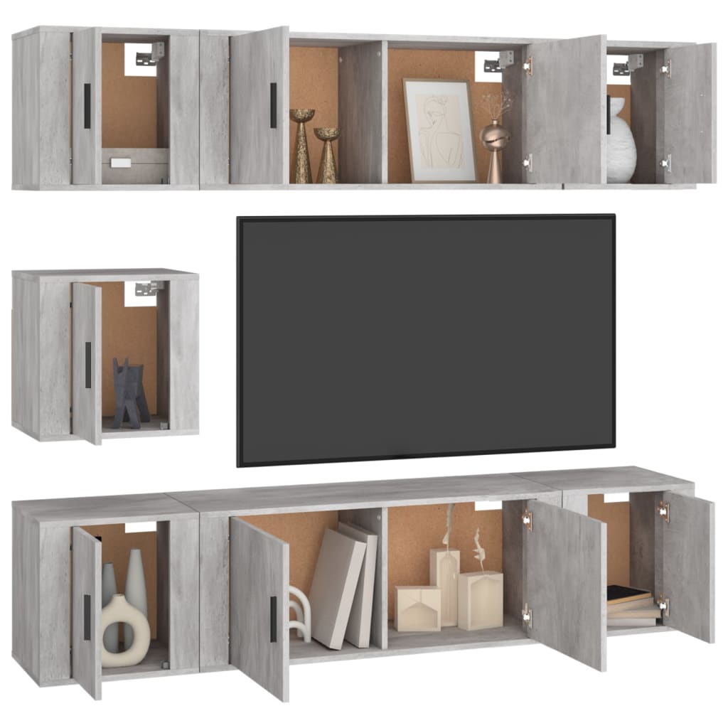 Set di Mobili Porta TV 7 pz Grigio Sonoma in Legno Multistrato