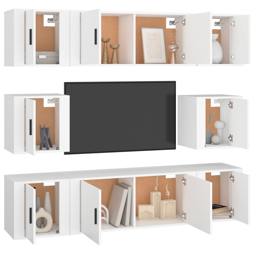 Set Mobili Porta TV 8pz Bianco in Legno Multistrato