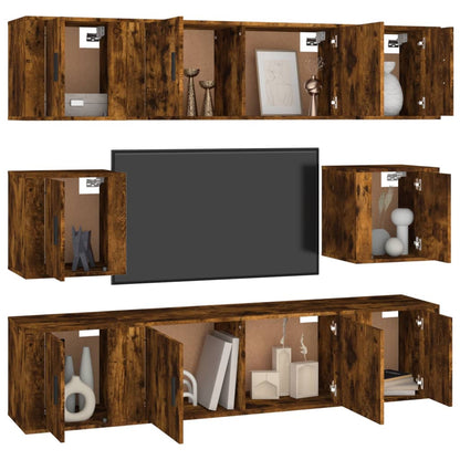 Set Mobili Porta TV 8 pz Rovere Fumo in Legno Multistrato