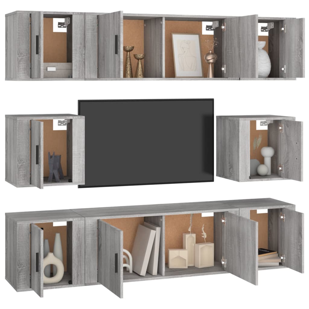Set Mobili Porta TV 8pz Grigio Sonoma in Legno Multistrato