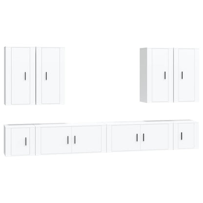 Set Mobili Porta TV 8pz Bianco in Legno Multistrato