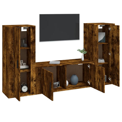 Set Mobili Porta TV 3 pz Rovere Fumo in Legno Multistrato