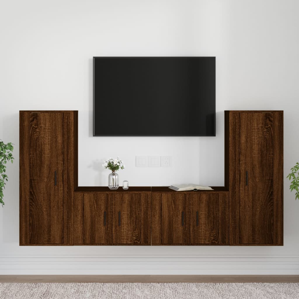 Set Mobili Porta TV 4 pz Rovere Marrone in Legno Multistrato - homemem39