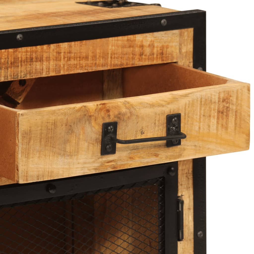 Credenza 80x31x66 cm in Legno Grezzo Massello Mango e Metallo - homemem39