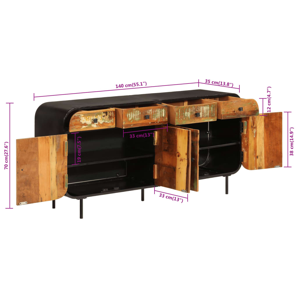 Credenza 140x35x70 cm in Legno Massello di Recupero e Metallo - homemem39