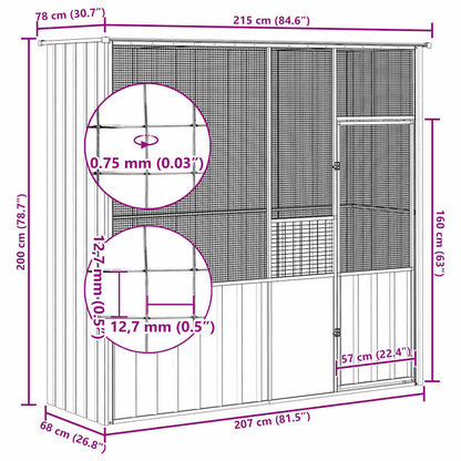 Gabbia per Uccelli Grigia 215x78x200 cm in Acciaio Zincato