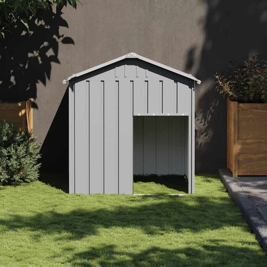 Casetta Cani Tetto Grigio Chiaro 117x103x123 cm Acciaio Zincato - homemem39